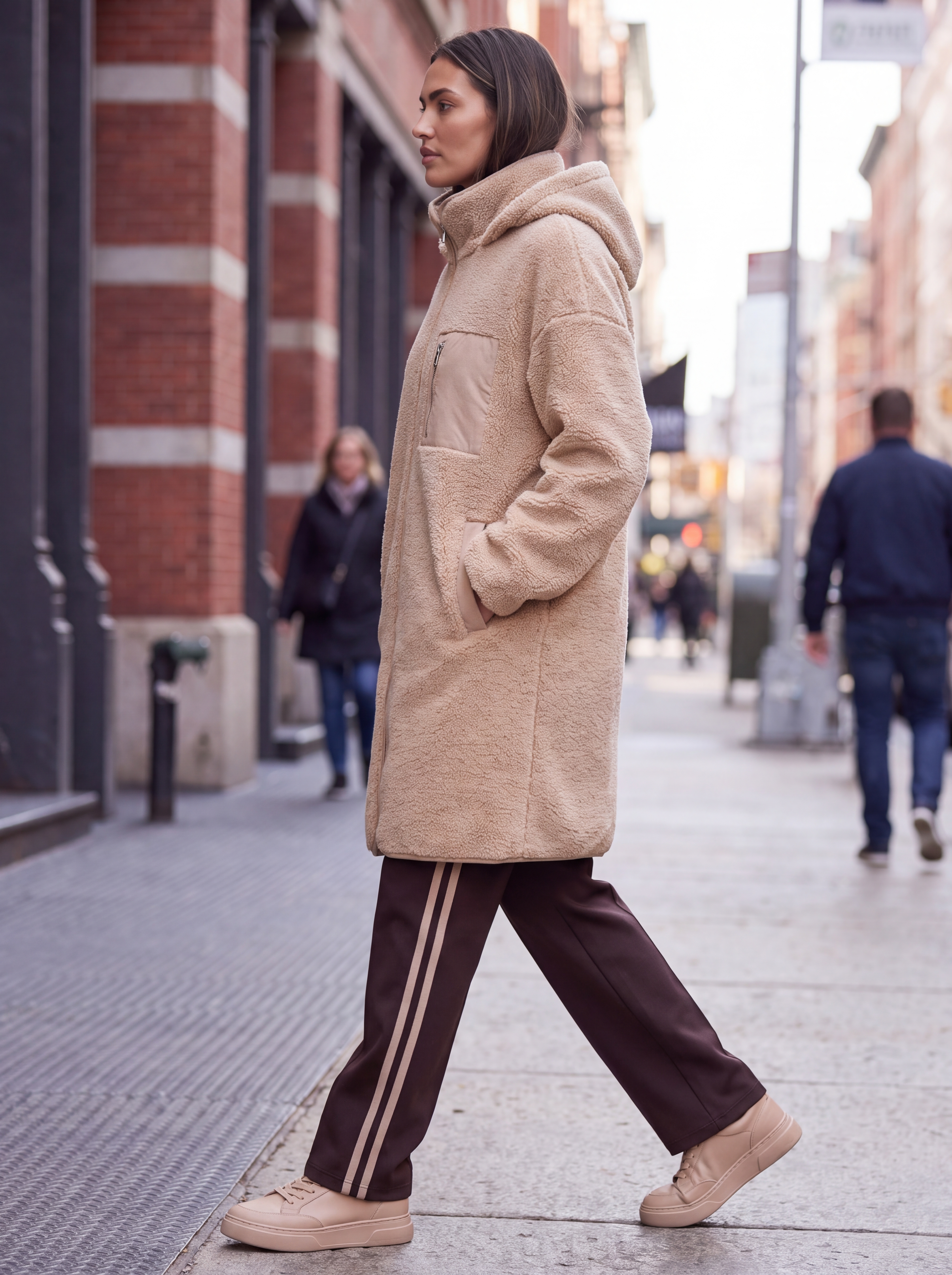 Dámsky plyšový kabát s kapucňou BROADWAY NYC FASHION ECRU BÉŽOVÁ s.WEAR 6
